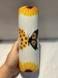 Butterfly and Sunflower Tumbler 20 oz with lid and straw